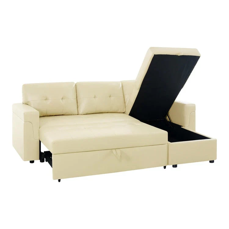 Divano componibile convertibile reversibile con letto estraibile, chaise longue con contenitore nascosto e gambe durevoli