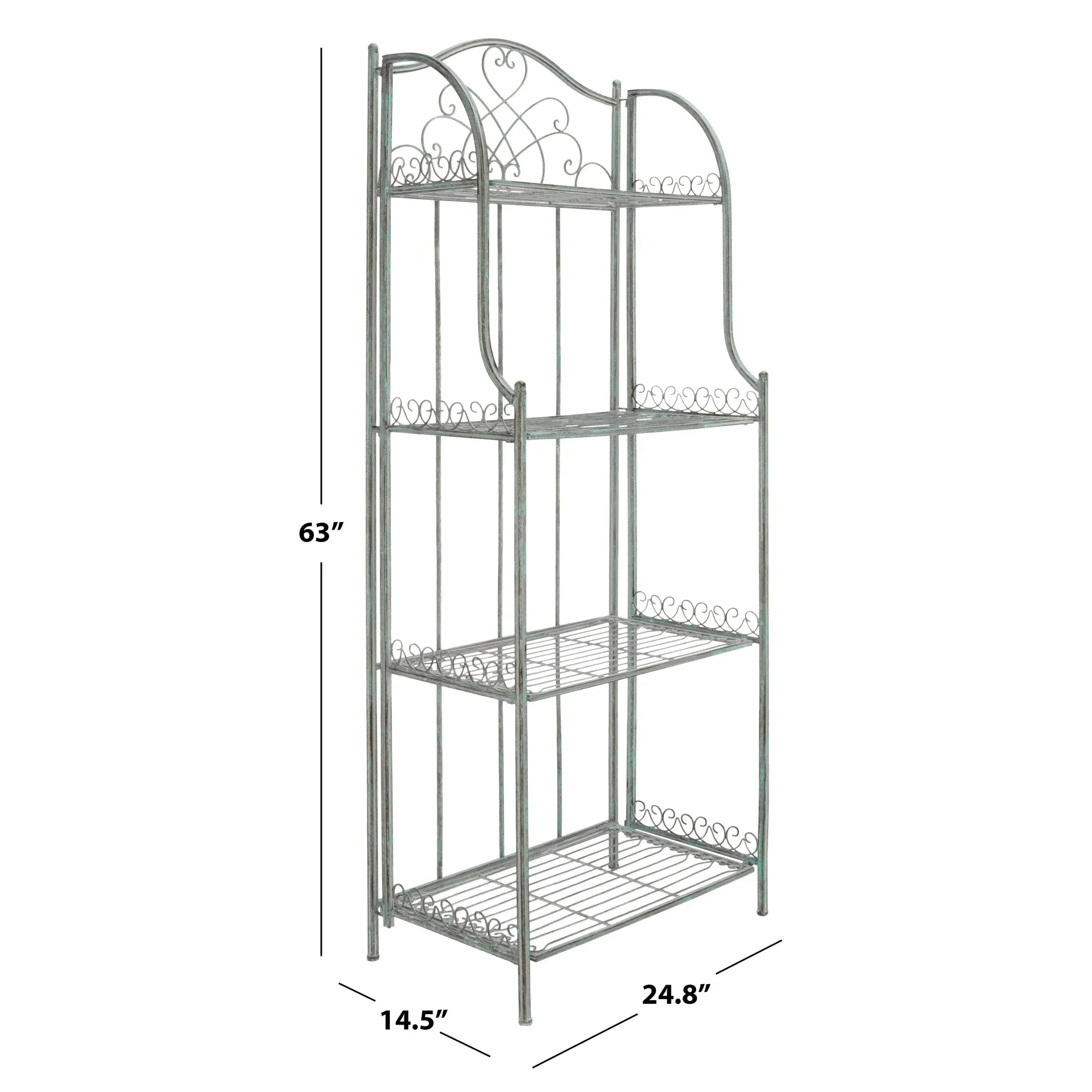 SAFAVIEH Bryn Scaffale da panettiere da esterno a 4 ripiani in ferro battuto vittoriano - 25 pollici L x 15 pollici P x 63 pollici H - 25 L x 15 P x 63 H