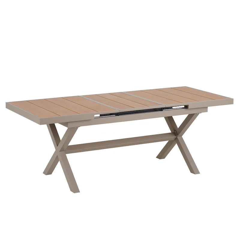 Set da pranzo da esterno allungabile a 7 pezzi con tavolo allungabile e 6 sedie con braccioli
