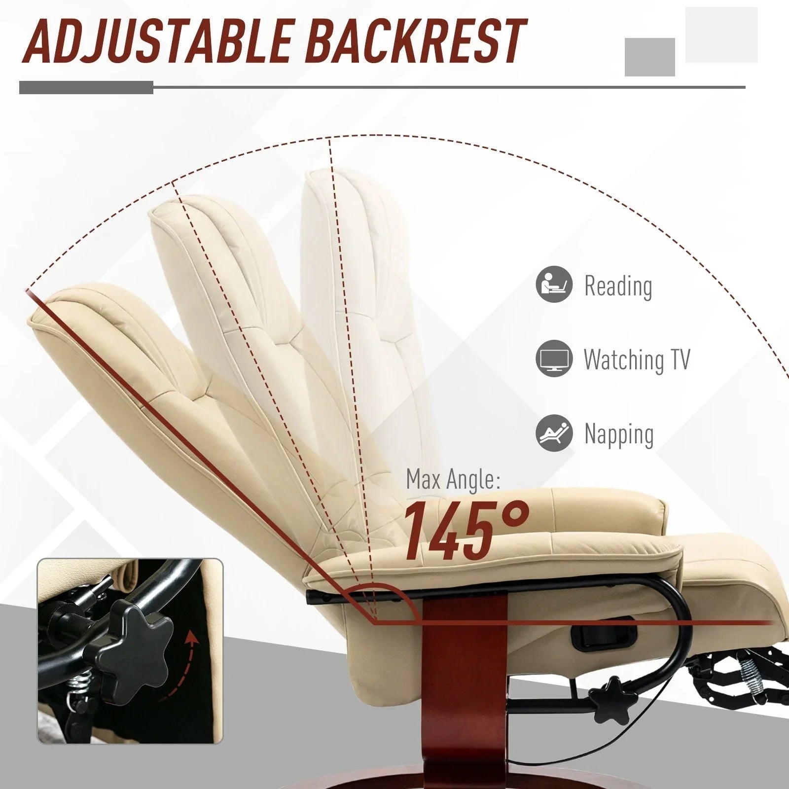 Poltrona reclinabile manuale girevole con base regolabile in ecopelle HomCom con comodo e rilassante poggiapiedi