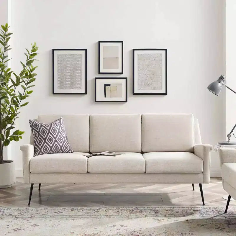 Divano a 3 posti rivestito in poliestere con struttura in metallo 76,5''x34,5''x34,5''