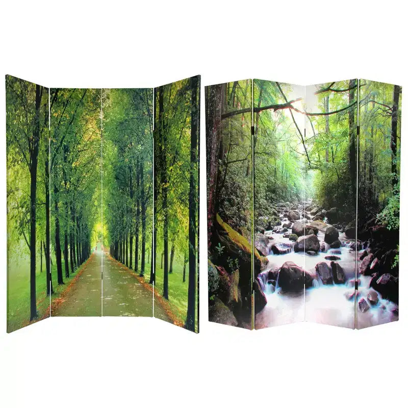 6" Double Sided Path of Life Canvas Room Divider Green - Oriental Furniture