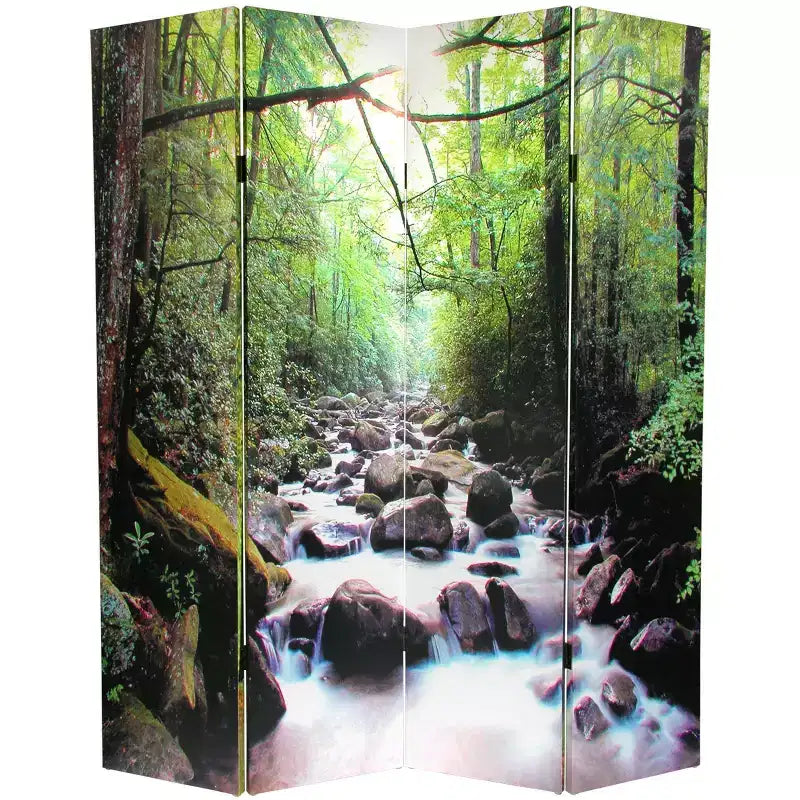 Divisorio pieghevole a 2 pannelli 150 cm Canvas Verde con sentiero della vita - Oriental Furniture