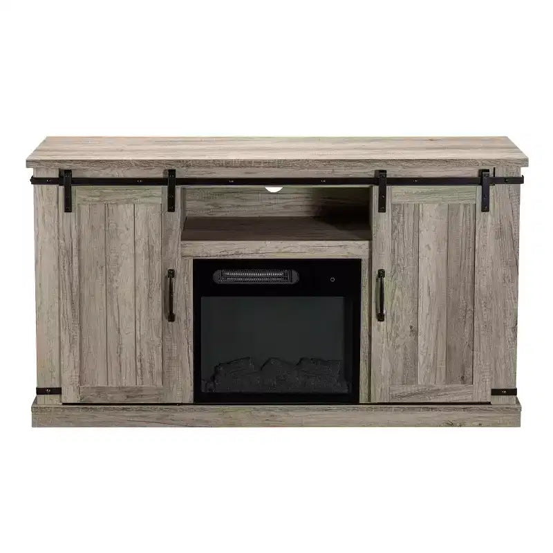 Sliding Doors Electric Fireplace TV Stand for TVs up to 60" Antique Gray Oak - Home Essentials: MDF & Nickel Hardware, Cable Management