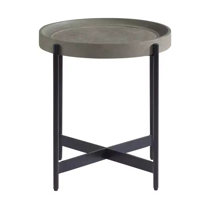 20" Brookline Round Wood with Concrete Coating End Table Concrete Gray - Alaterre Furniture: Chic Tray Top, Sturdy X-Frame