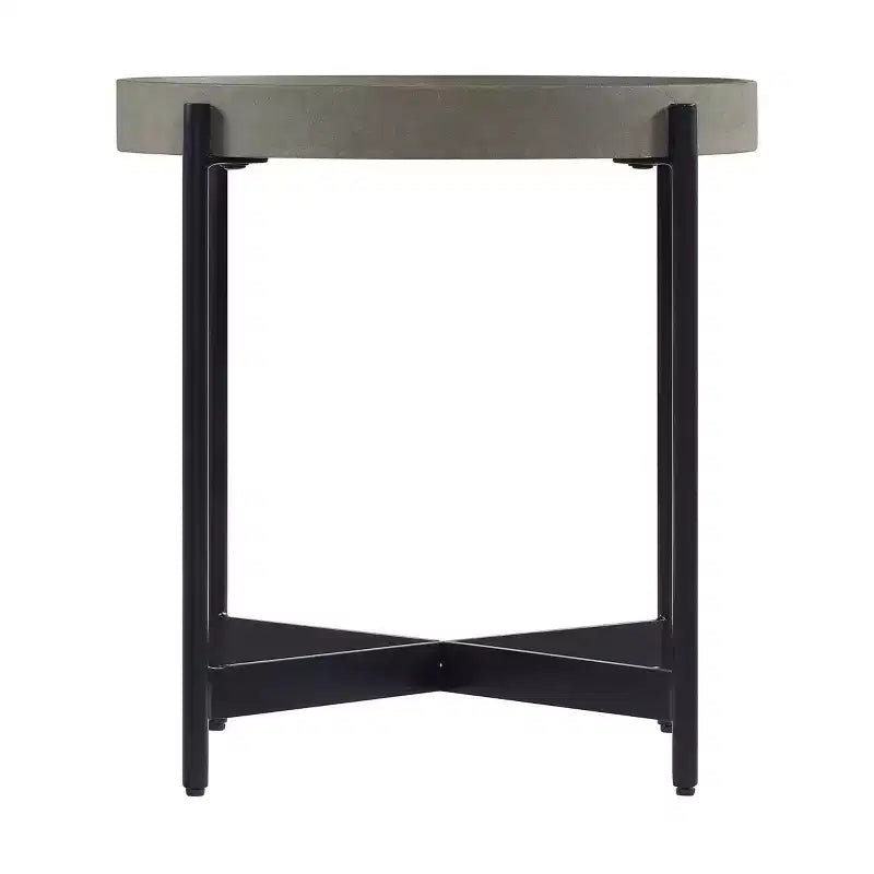 Tavolino rotondo 20" in legno con rivestimento in cemento Grigio cemento -  Furniture: piano chic a vassoio, robusto telaio a X
