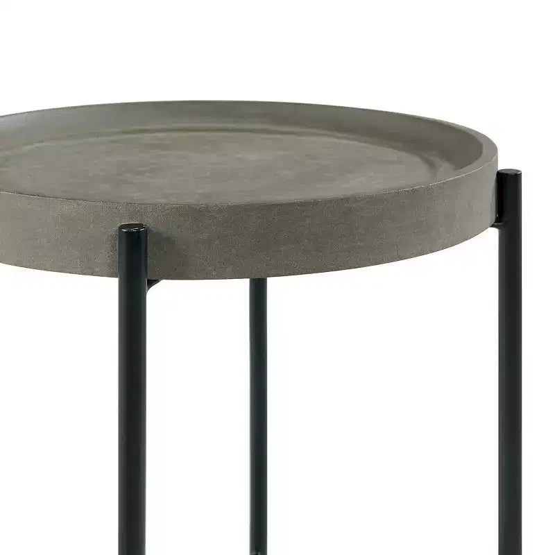 Tavolino rotondo 20" in legno con rivestimento in cemento Grigio cemento -  Furniture: piano chic a vassoio, robusto telaio a X