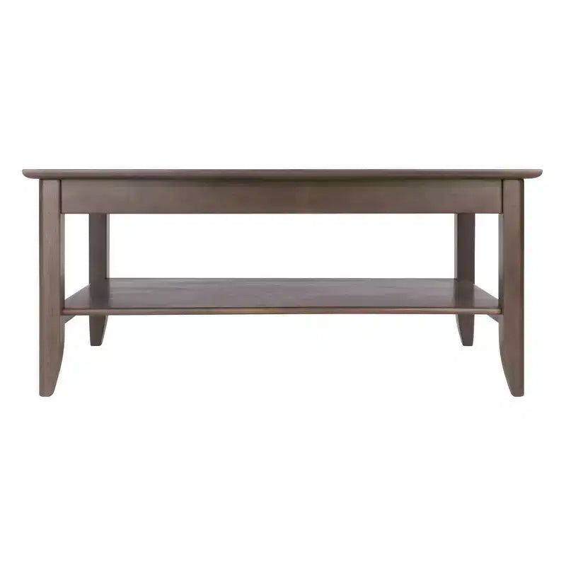 Tavolino rettangolare con ripiano inferiore e intarsio in legno, grigio ostrica