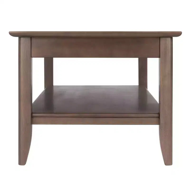 Tavolino rettangolare con ripiano inferiore e intarsio in legno, grigio ostrica