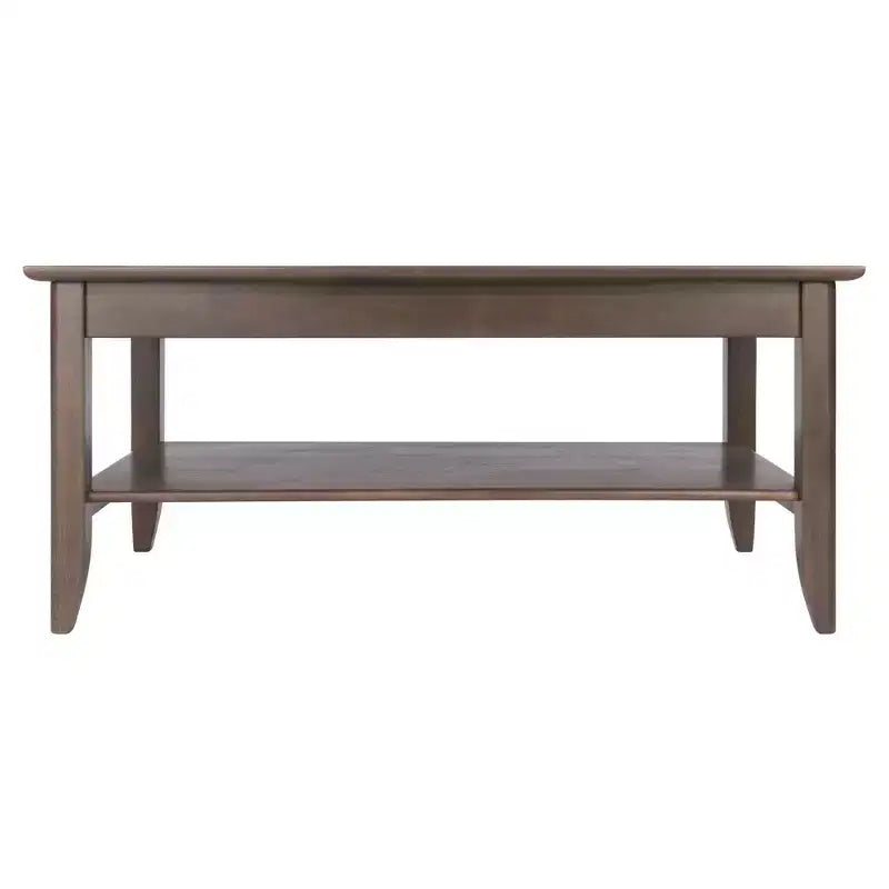 Tavolino rettangolare con ripiano inferiore e intarsio in legno, grigio ostrica