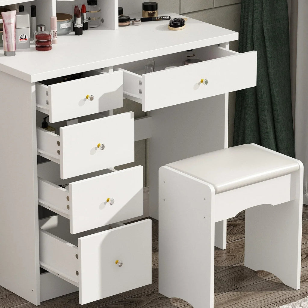 Tavolo da Trucco con Luci a LED, Specchio e Sgabello