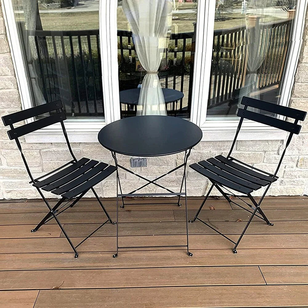 Set bistro pieghevole in metallo da 3 pezzi, set conversazione resistente alle intemperie per esterni/interni, per patio, cortile, giardino