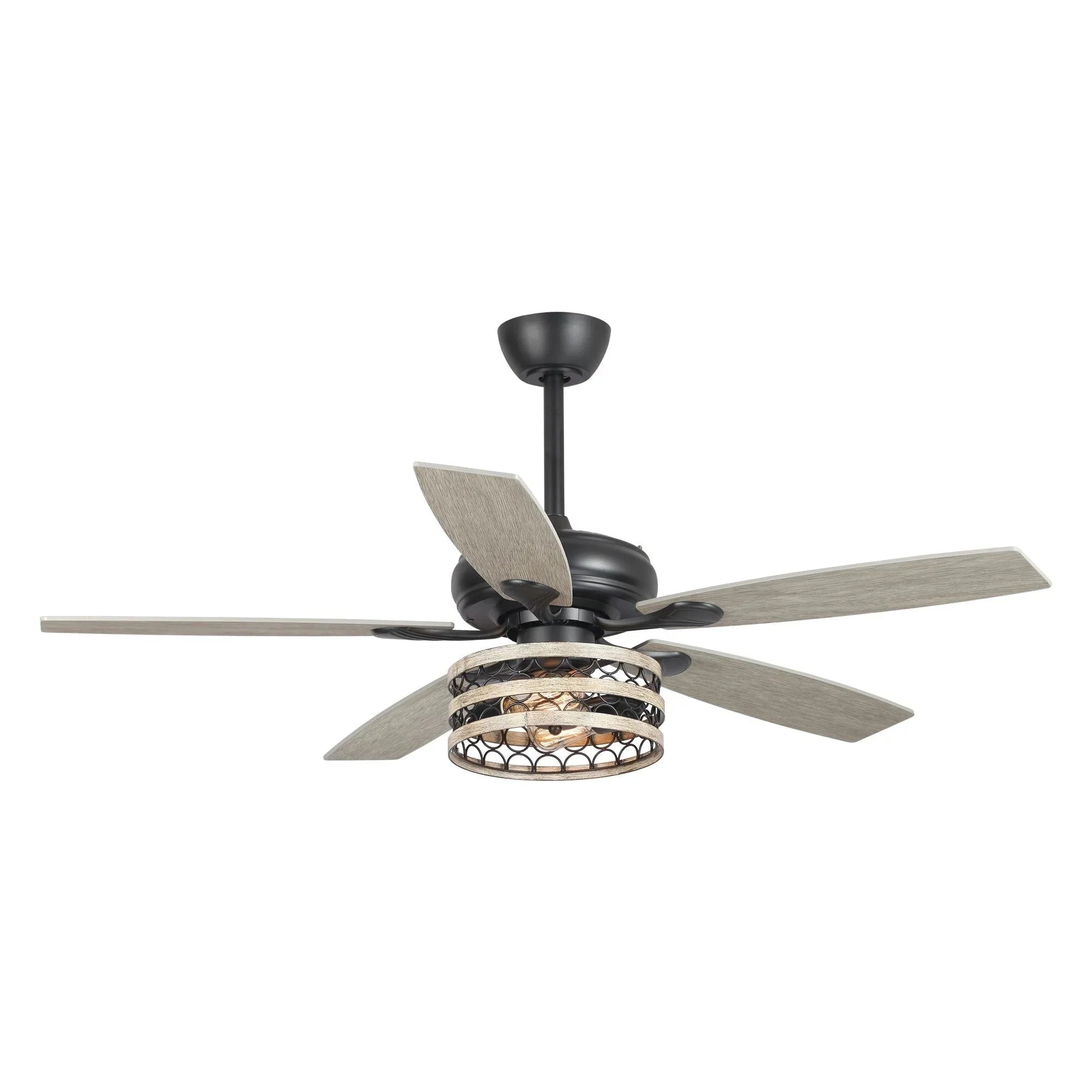 Ventilatore da soffitto da 52 pollici Farmhouse Driftwood a 5 pale, nero, con gabbia, con telecomando
