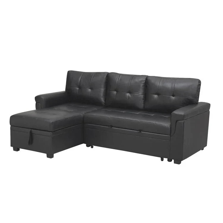 Divano componibile convertibile reversibile con letto estraibile, chaise longue con contenitore nascosto e gambe durevoli
