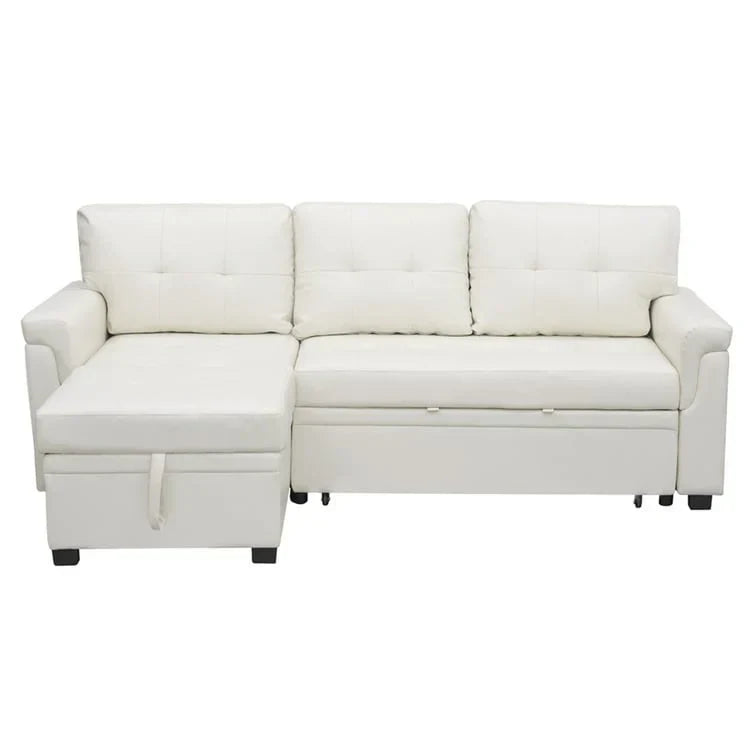 Divano componibile convertibile reversibile con letto estraibile, chaise longue con contenitore nascosto e gambe durevoli