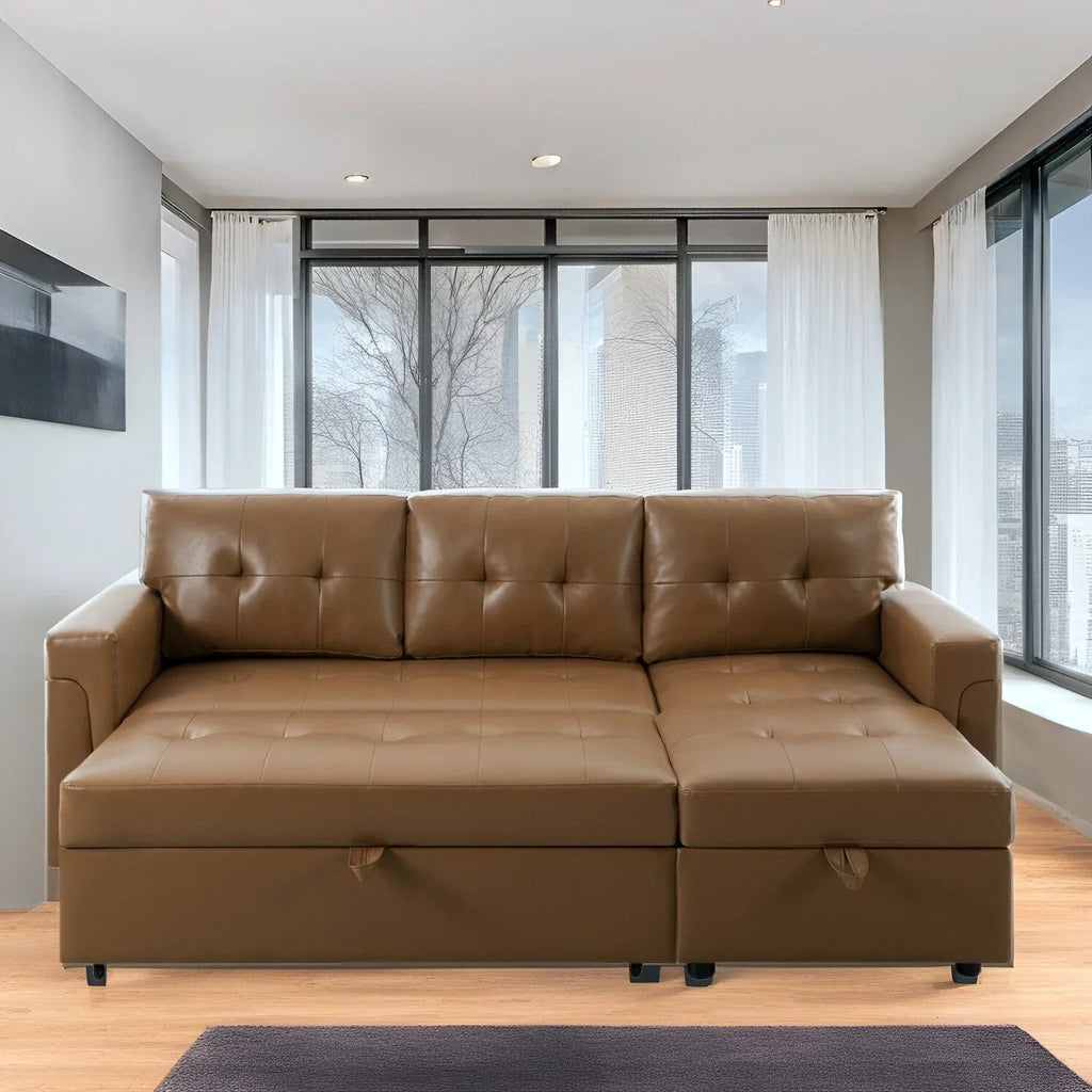 Divano componibile convertibile reversibile con letto estraibile, chaise longue con contenitore nascosto e gambe durevoli