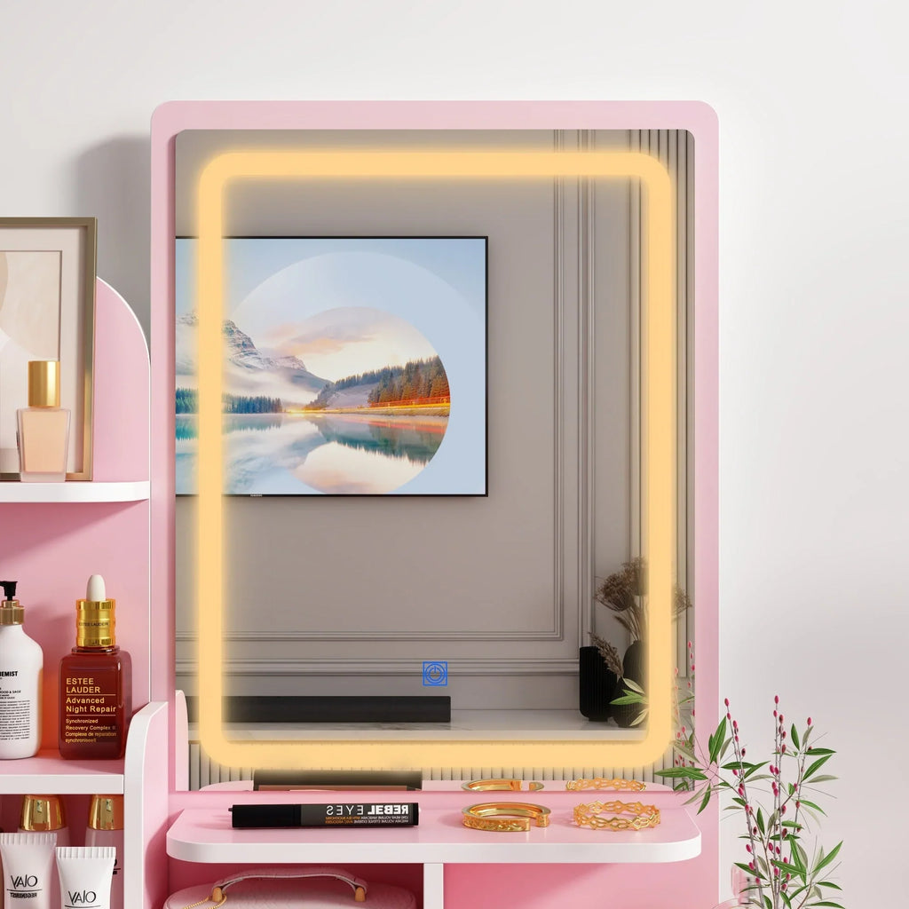 Tavolo da Trucco con Luci a LED, Specchio e Sgabello