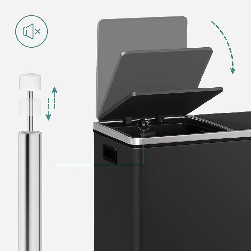 SONGMICS Pattumiera Doppia, 60L (2 x 30L) Cestino per la Raccolta Differenziata in Acciaio Inossidabile, Nero
