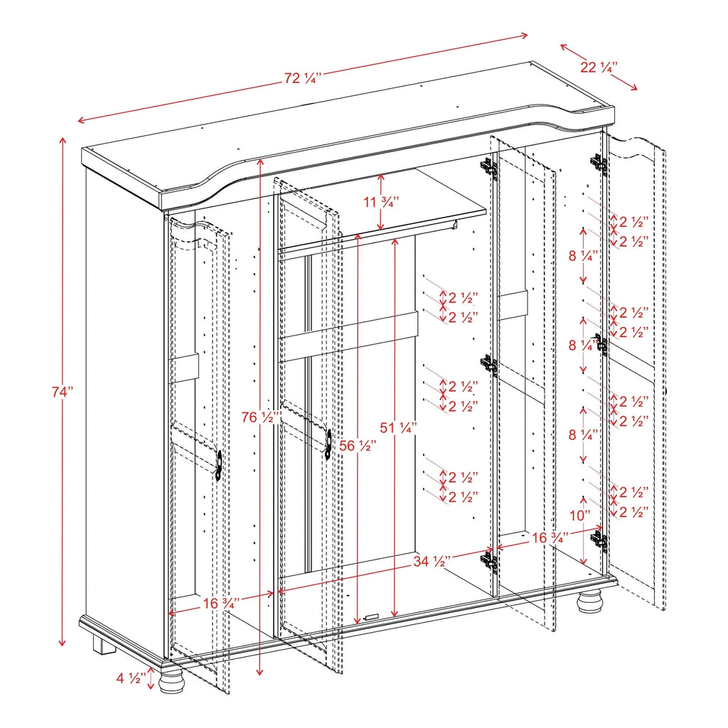 Palace Imports Armadio Kyle a 4 Ante in 100% Legno Massello con Ante in Legno Massello o a Specchio