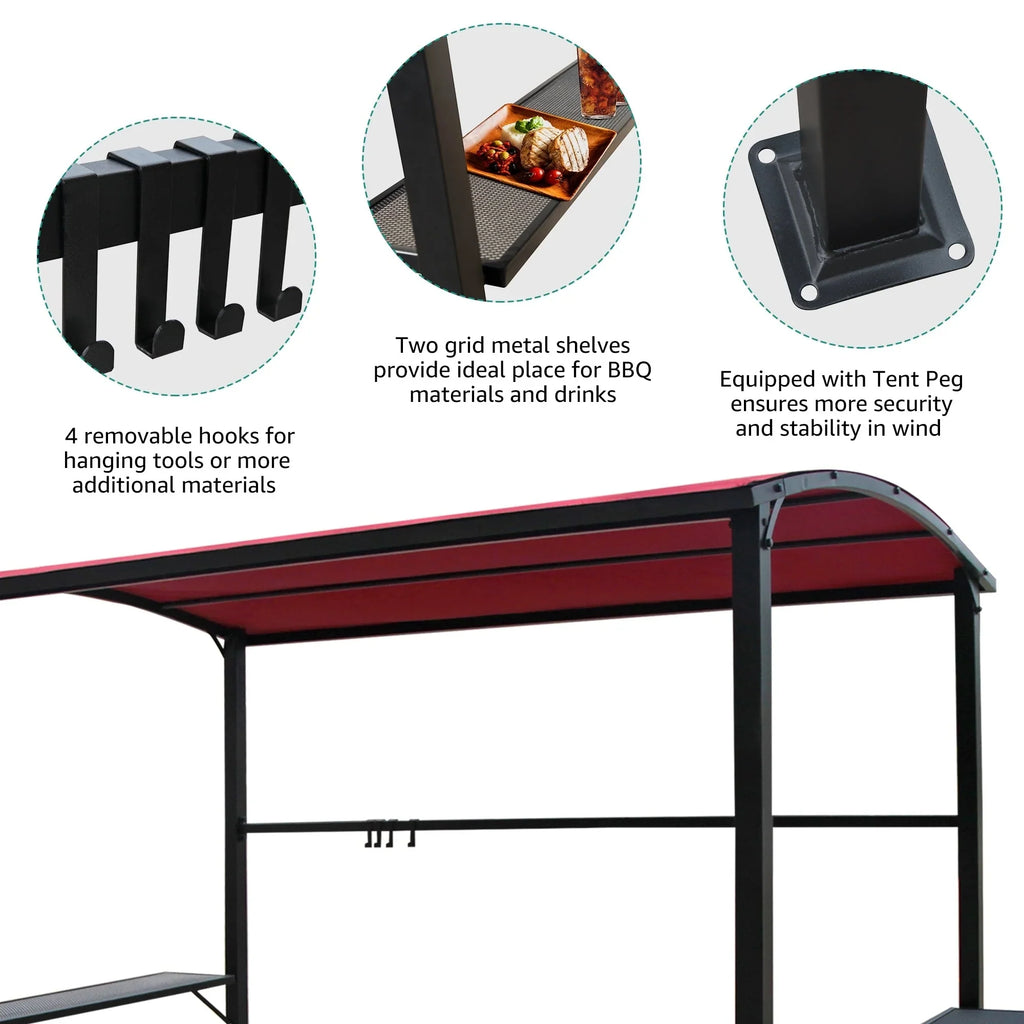 Gazebo da esterno con struttura in acciaio 1,5 x 2,4 m con tettoia per barbecue