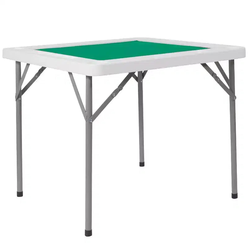 Emma and Oliver Tannin 34.5 Square White Folding Card Game Table for 4-Players with a Green Felt Playing Surface and Cup Holders