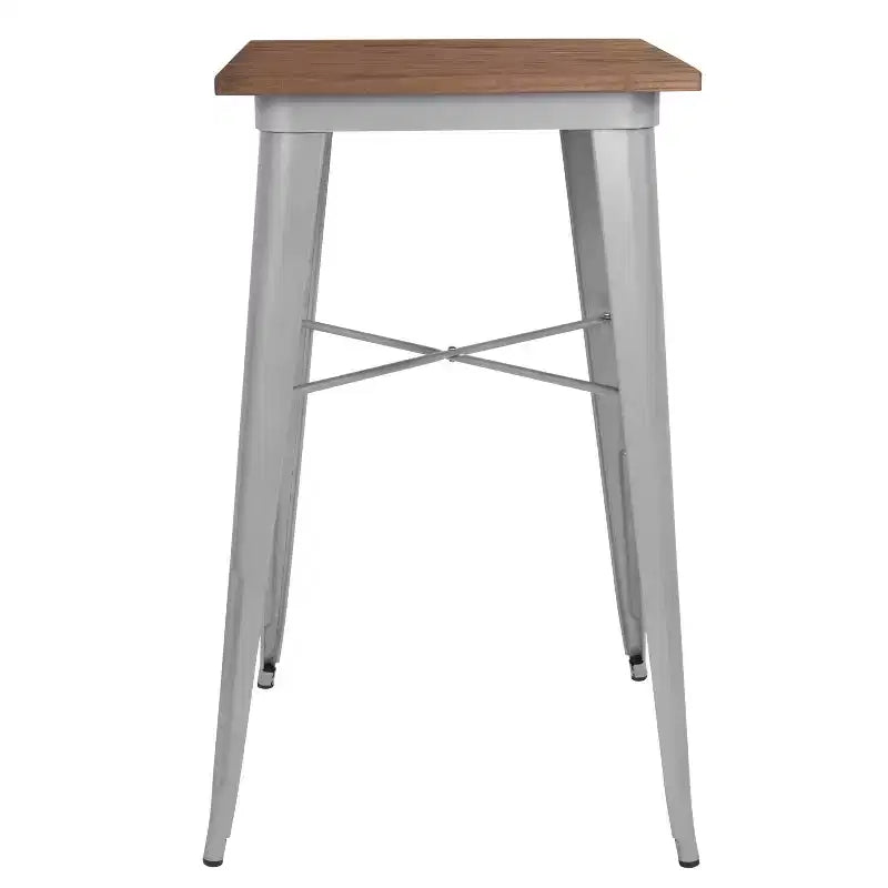 Tavolo da bar quadrato in legno e metallo per interni da 23,75".