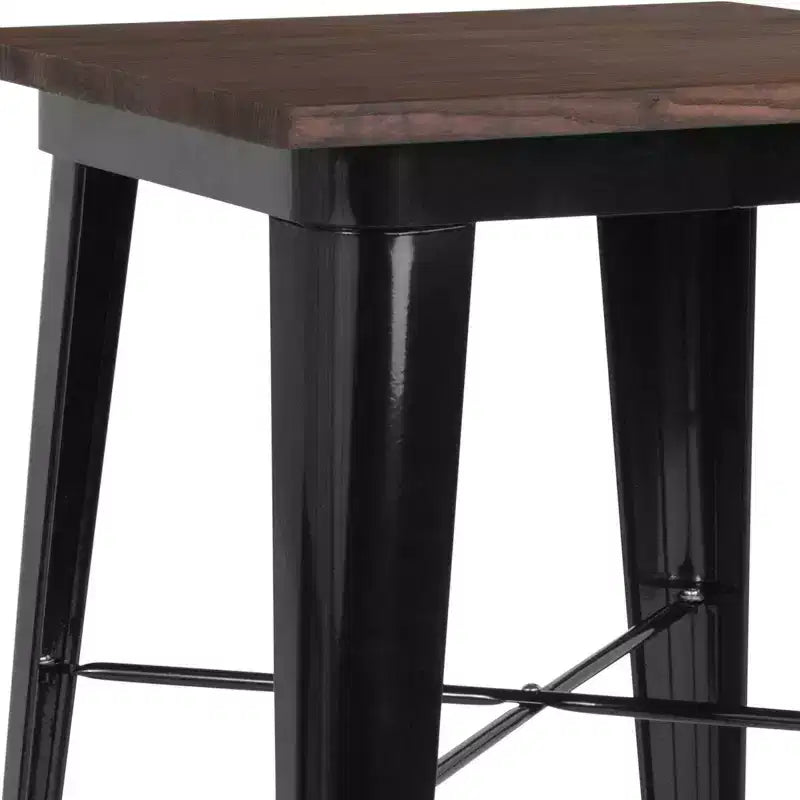 Tavolo da bar quadrato in legno e metallo per interni da 23,75".