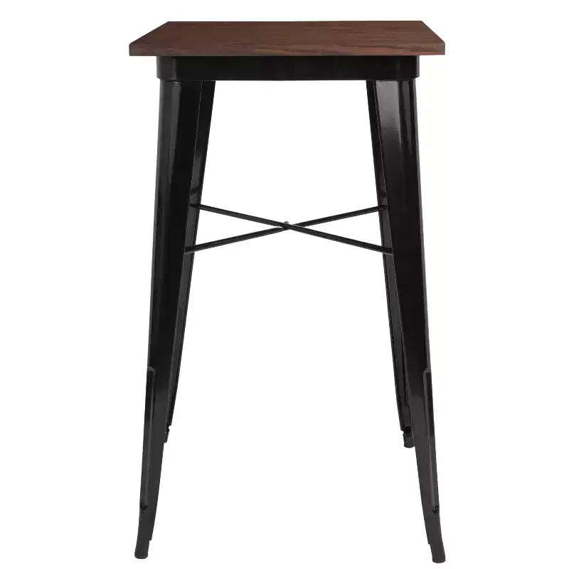 Tavolo da bar quadrato in legno e metallo per interni da 23,75".