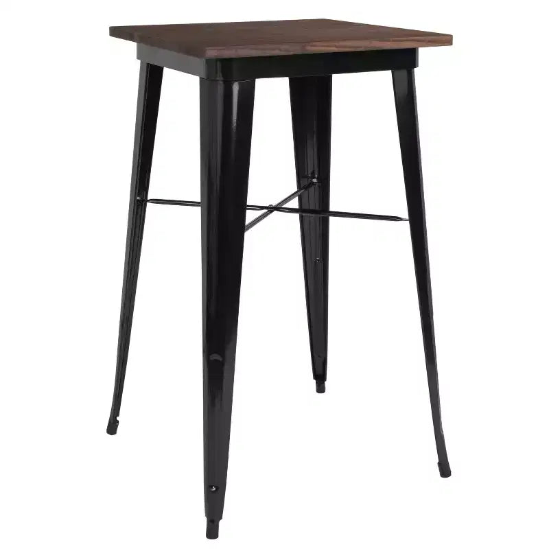 Tavolo da bar quadrato in legno e metallo per interni da 23,75".
