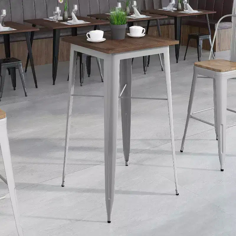 Tavolo da bar quadrato in legno e metallo per interni da 23,75".