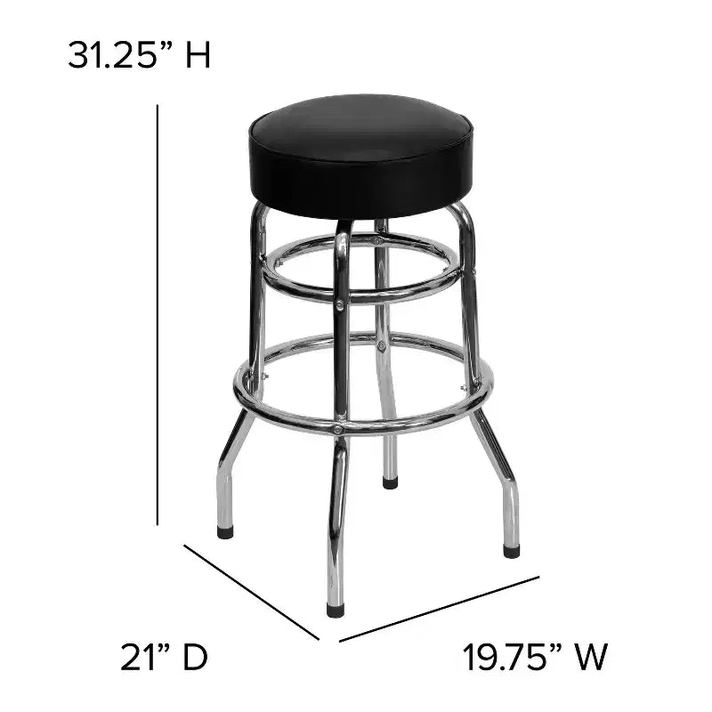Sgabello da bar per sala da pranzo cromato con doppio anello, senza schienale, stile retrò – Stile ristorante