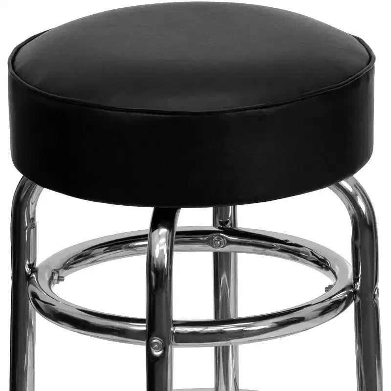 Sgabello da bar per sala da pranzo cromato con doppio anello, senza schienale, stile retrò – Stile ristorante
