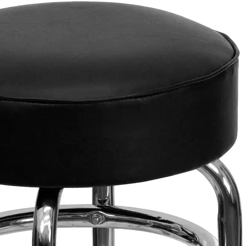 Sgabello da bar per sala da pranzo cromato con doppio anello, senza schienale, stile retrò – Stile ristorante