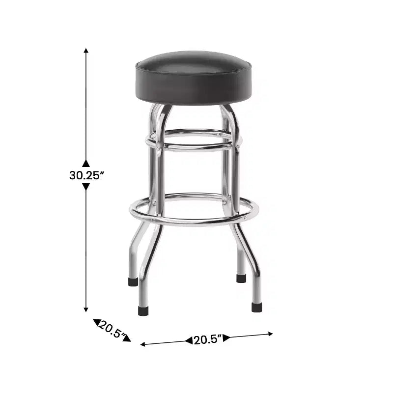 Sgabello da bar per sala da pranzo cromato con doppio anello, senza schienale, stile retrò – Stile ristorante