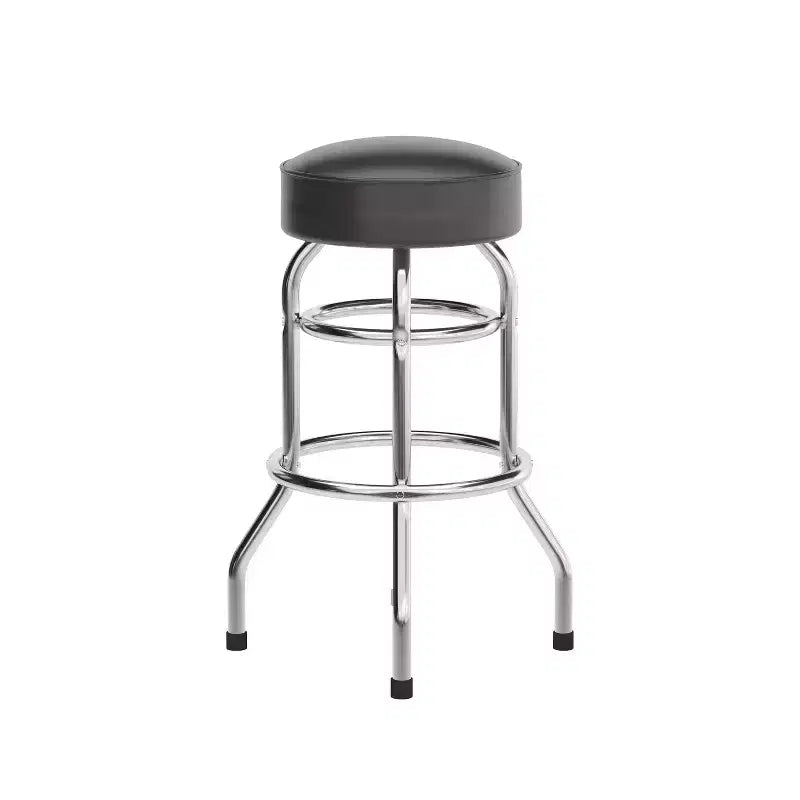 Sgabello da bar per sala da pranzo cromato con doppio anello, senza schienale, stile retrò – Stile ristorante