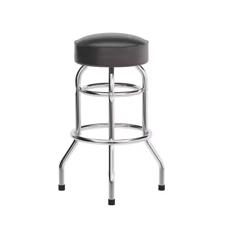 Sgabello da bar per sala da pranzo cromato con doppio anello, senza schienale, stile retrò – Stile ristorante