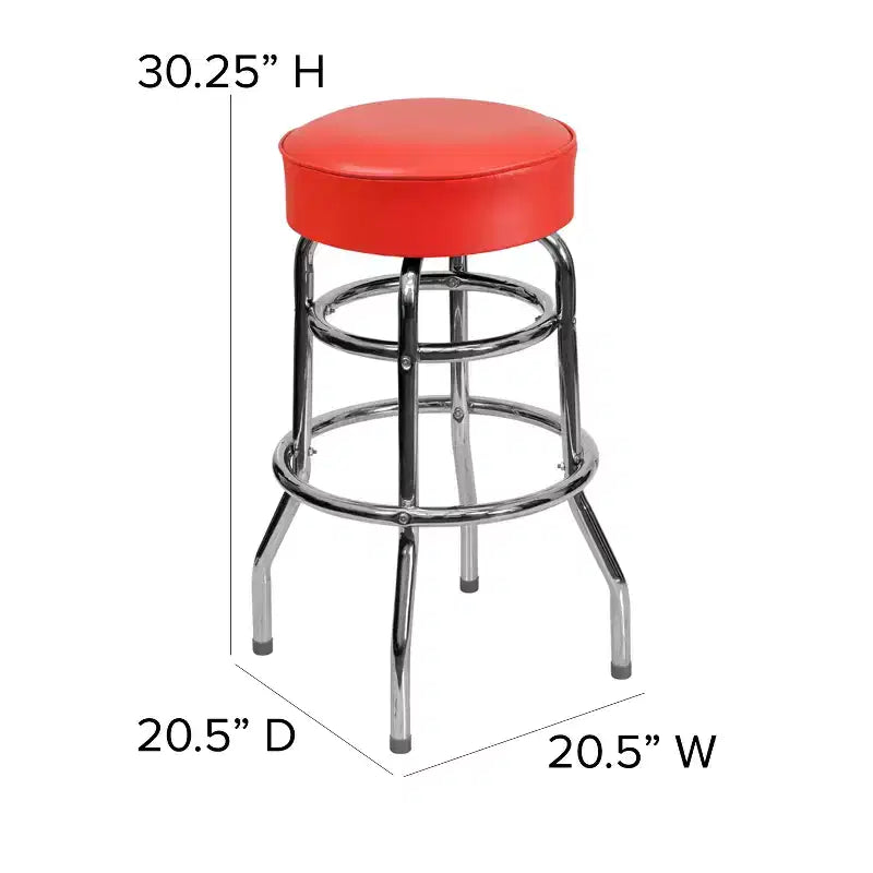Sgabello da bar per sala da pranzo cromato con doppio anello, senza schienale, stile retrò – Stile ristorante