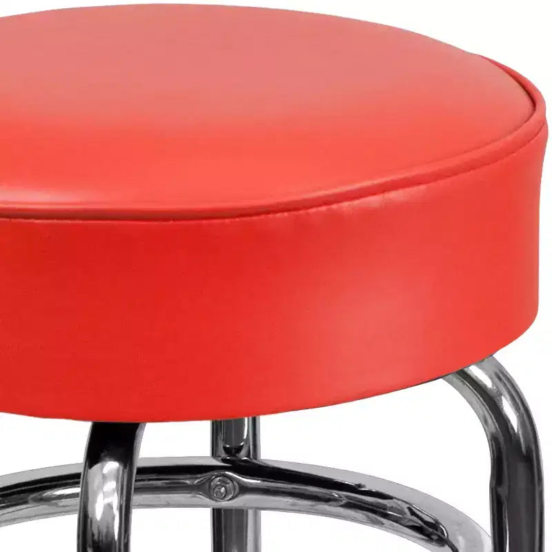 Sgabello da bar per sala da pranzo cromato con doppio anello, senza schienale, stile retrò – Stile ristorante