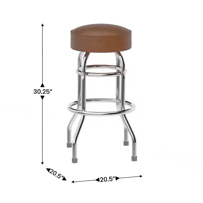 Sgabello da bar per sala da pranzo cromato con doppio anello, senza schienale, stile retrò – Stile ristorante