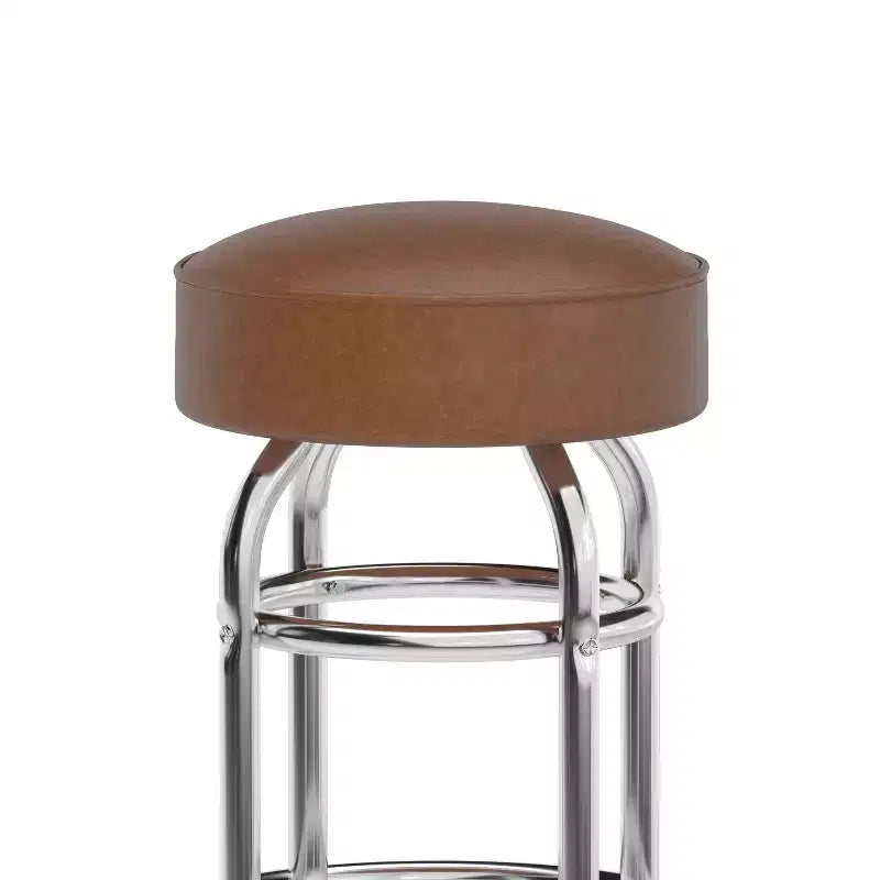 Sgabello da bar per sala da pranzo cromato con doppio anello, senza schienale, stile retrò – Stile ristorante