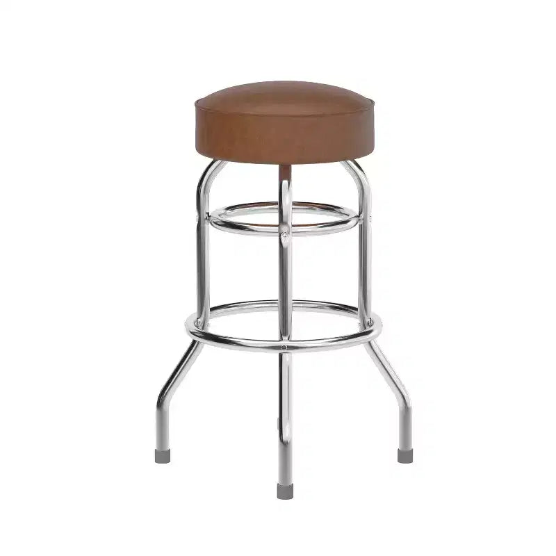 Sgabello da bar per sala da pranzo cromato con doppio anello, senza schienale, stile retrò – Stile ristorante