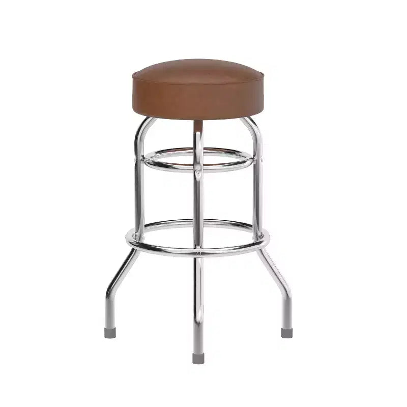 Sgabello da bar per sala da pranzo cromato con doppio anello, senza schienale, stile retrò – Stile ristorante