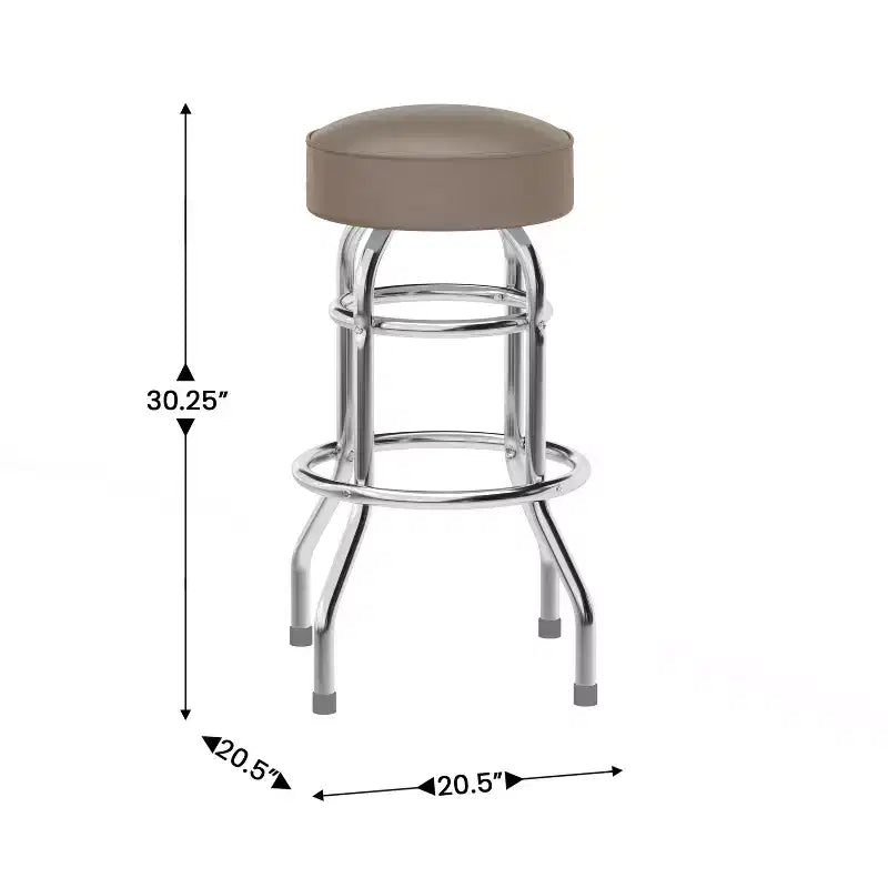 Sgabello da bar per sala da pranzo cromato con doppio anello, senza schienale, stile retrò – Stile ristorante