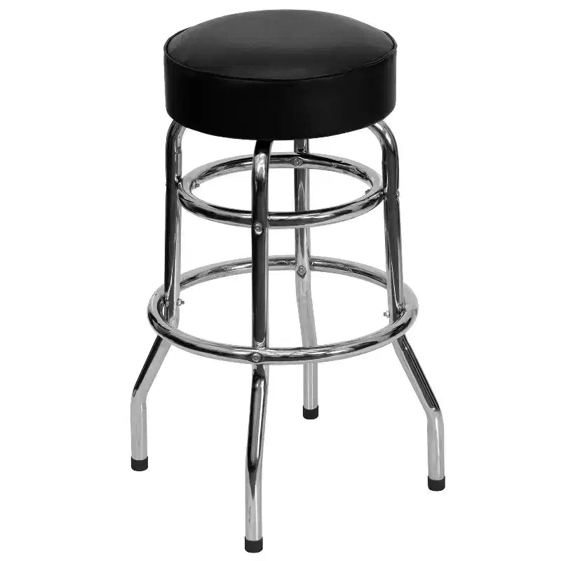 Sgabello da bar per sala da pranzo cromato con doppio anello, senza schienale, stile retrò – Stile ristorante