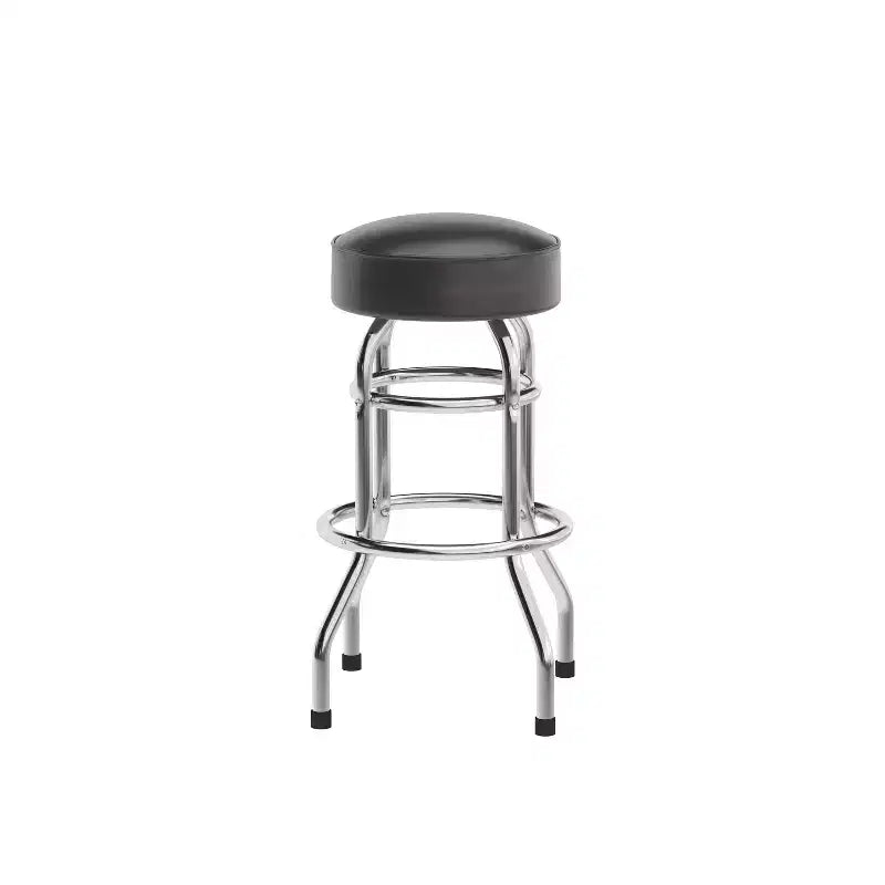 Sgabello da bar per sala da pranzo cromato con doppio anello, senza schienale, stile retrò – Stile ristorante