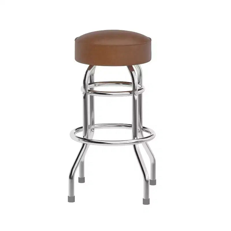 Sgabello da bar per sala da pranzo cromato con doppio anello, senza schienale, stile retrò – Stile ristorante