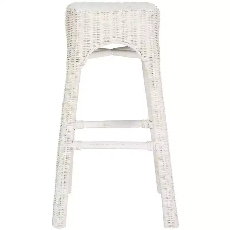 Percy Wicker Bar Stool - WIK6501A - Distressed White - Safavieh