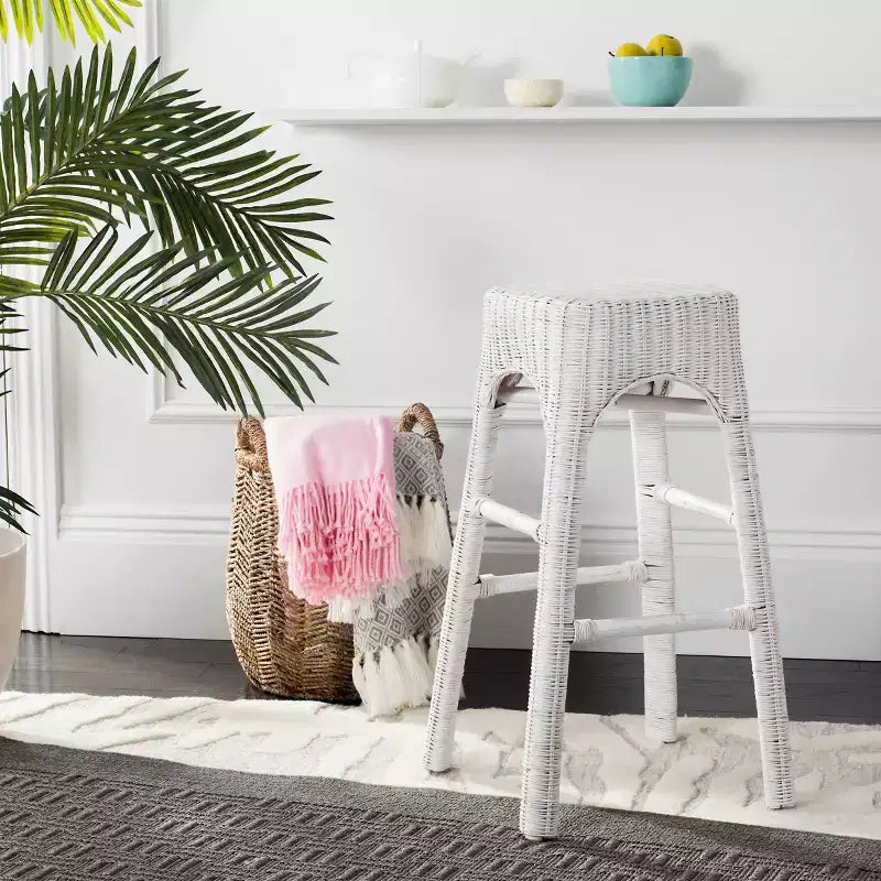 Sgabello Wicker - WIK6501A - Bianco invecchiato 