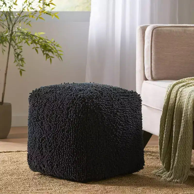 Pouf cubo ottomano moderno in ciniglia microfibra – Complemento d'arredo per soggiorno