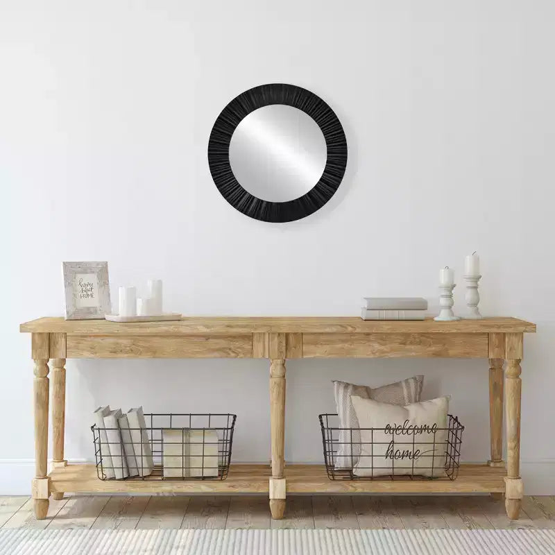 Plastic Fluted Round Wall Mirror Black 20''x20''